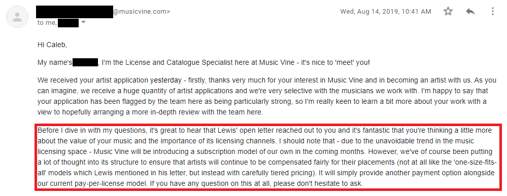 email from Music Vine